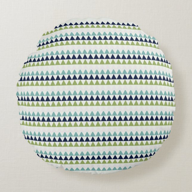 Neptune, Seashell, Green and Navy triangles  Round Cushion (Front)
