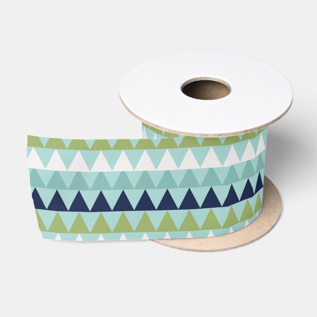 Neptune, Seashell, Green and Navy triangles   Satin Ribbon (Spool)