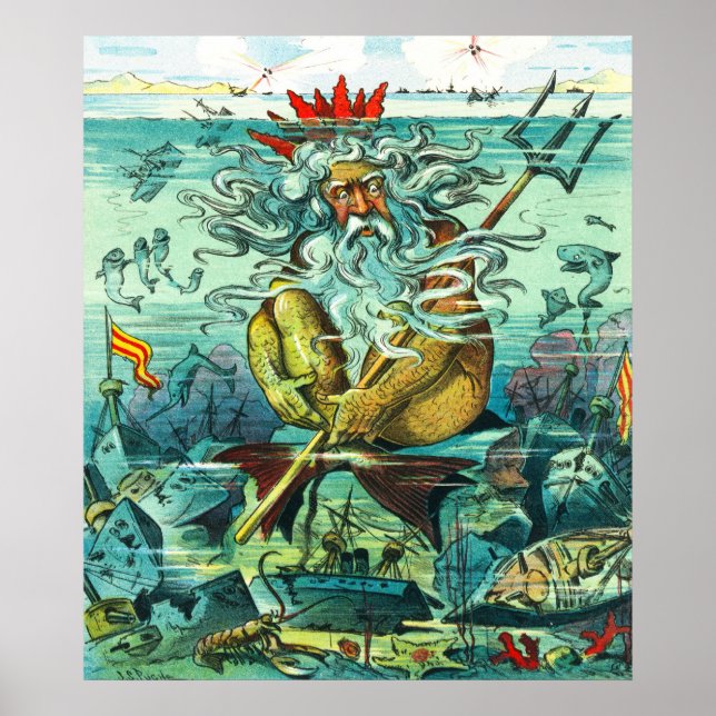 Neptune sitting among sunken wrecks poster (Front)