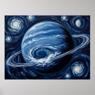 Neptune Starry Night Space Landscape Poster