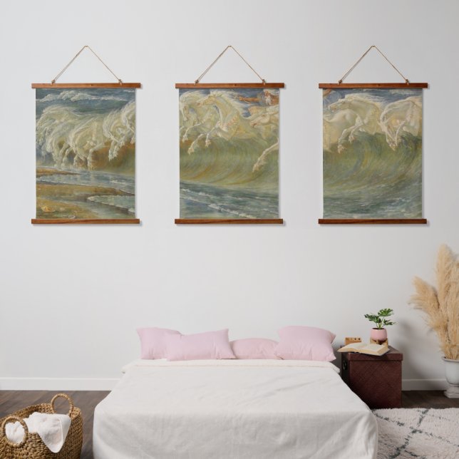 Neptune's Horses by Walter Crane Hanging Tapestry (Bedroom)