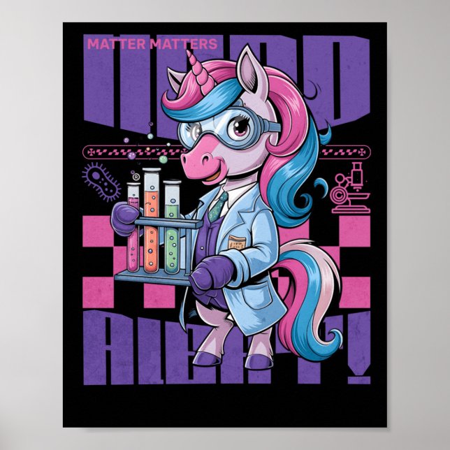 Nerd Alert - S - Cute Unicorn Scientist Sticker  Poster (Front)