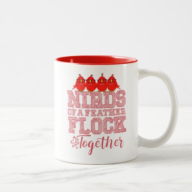 Nerd Bird Funny Nirds of a Feather Flock Together Two-Tone Coffee Mug (Right)