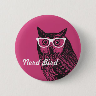Nerd Bird Vintage Graphic Owl Button
