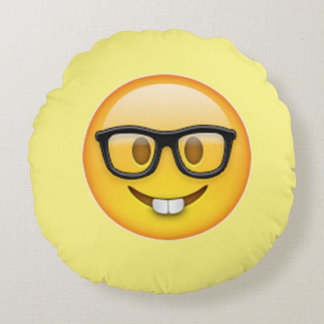 Nerd Boy Glasses Emoji Round Pillow (Front)