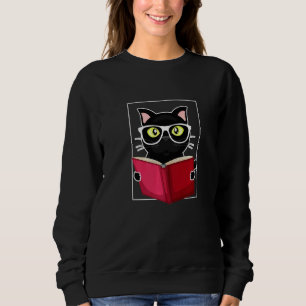 Nerd Cat With Book Animals Black Male Cat Owner Sweatshirt