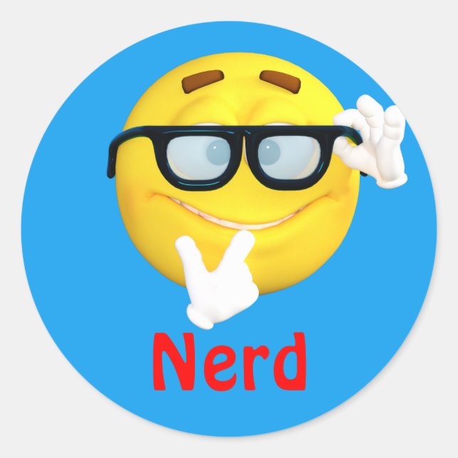 Nerd Emoji Emoticon Cartoon Face Classic Round Sticker (Front)