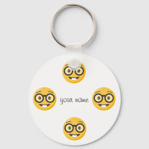 Nerd Emoji Face  and '' Your Name Here " Key Ring