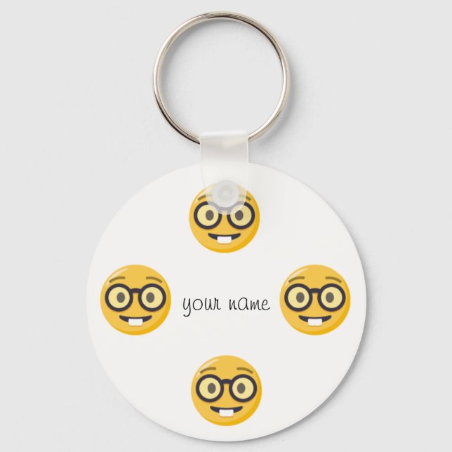 Nerd Emoji Face  and '' Your Name Here " Key Ring (Front)