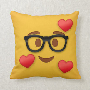 Nerd emoji with heart round pillow