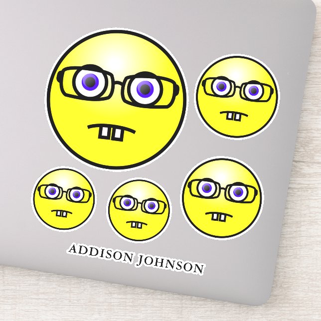 Nerd Geek Emoji Yellow Face Collection Add Name 8" (Detail)