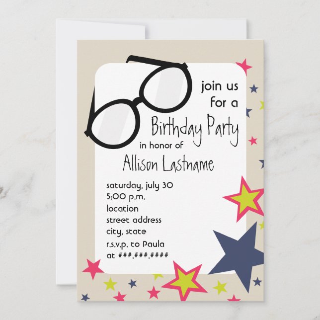 Nerd Glasses & Stars Birthday Party Invitation (Front)