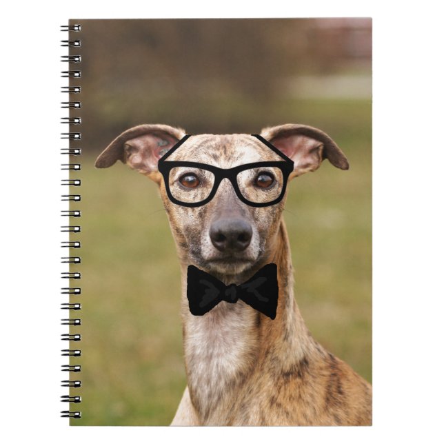 Nerd Whippet with Glasses and Bow Tie Notebook (Front)