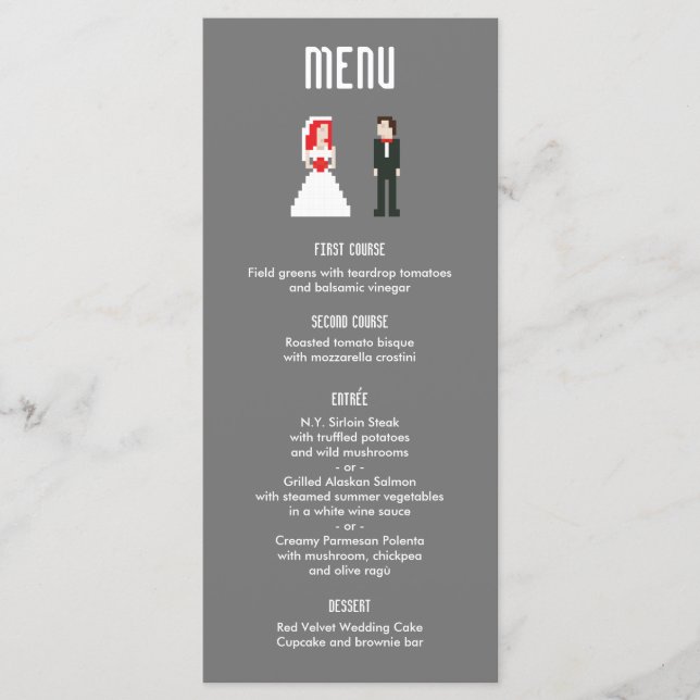 Nerdy 8-Bit Bride & Groom menu (Front)
