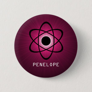 Nerdy Atomic Button, Pink 6 Cm Round Badge