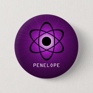 Nerdy Atomic Button, Purple 6 Cm Round Badge