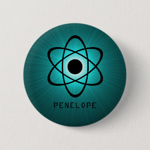 Nerdy Atomic Button, Teal 6 Cm Round Badge