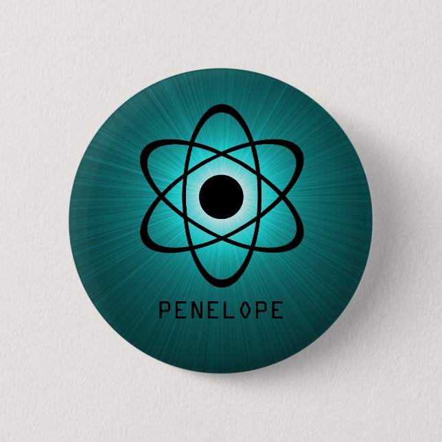 Nerdy Atomic Button, Teal 6 Cm Round Badge (Front)