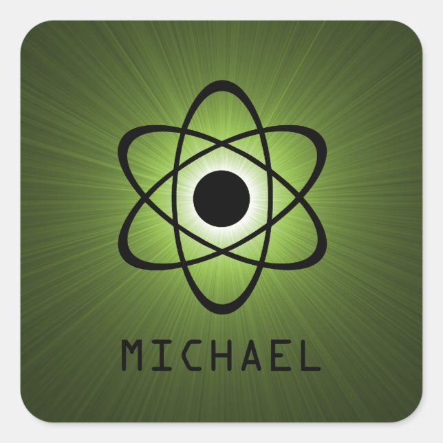 Nerdy Atomic Customisable Stickers, Green Square Sticker (Front)