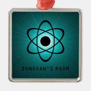 Nerdy Atomic Door Hanger Ornament, Teal Metal Tree Decoration