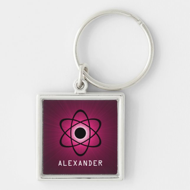 Nerdy Atomic Premium Keychain, Pink Key Ring (Front)