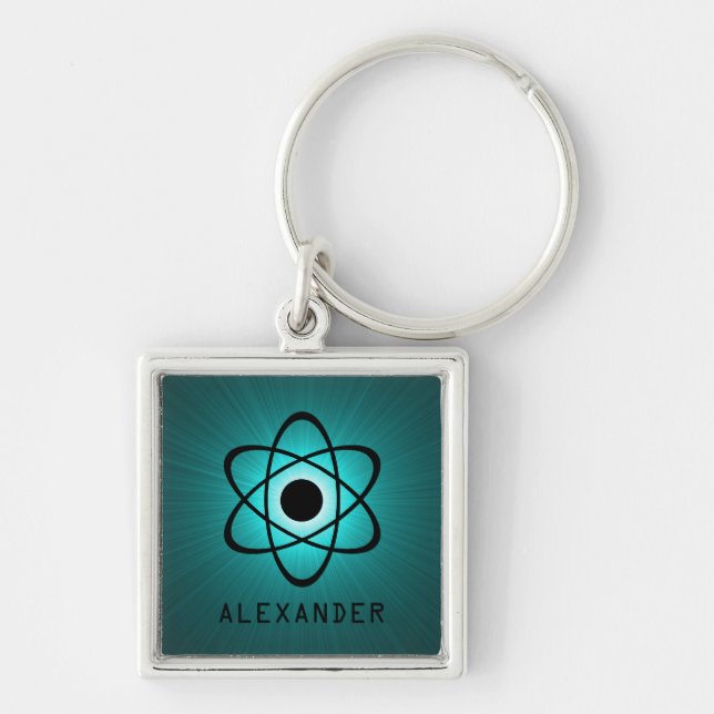 Nerdy Atomic Premium Keychain, Teal Key Ring (Front)