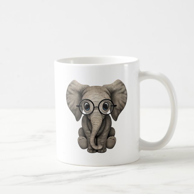 Nerdy Baby Elephant Wearing Glasses Coffee Mug (Right)