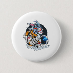 Nerdy Bunny Astronaut in Space, Explorer Spaceman 6 Cm Round Badge