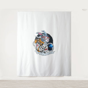 Nerdy Bunny Astronaut in Space, Explorer Spaceman Tapestry