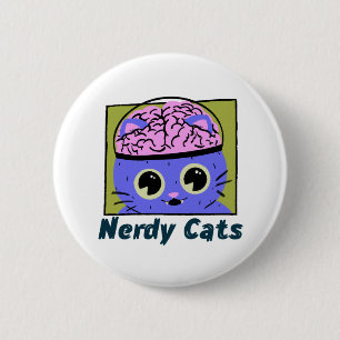 Nerdy Cats, Brain Design 6 Cm Round Badge