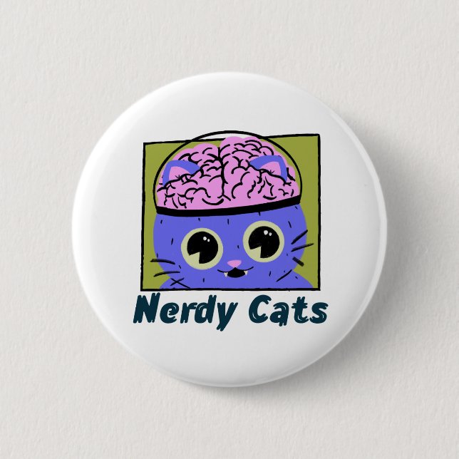 Nerdy Cats, Brain Design 6 Cm Round Badge (Front)