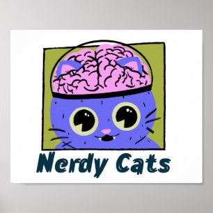 Nerdy Cats, Brain Design Poster
