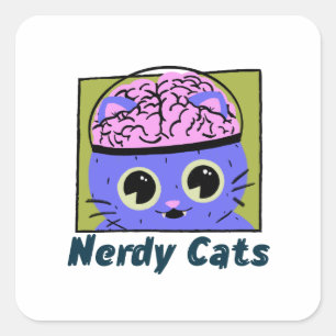 Nerdy Cats, Brain Design Square Sticker