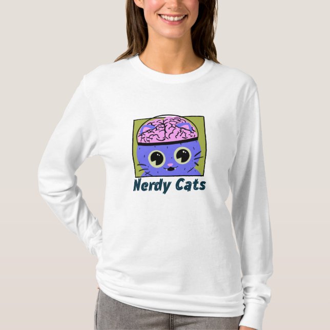 Nerdy Cats, Brain Design T-Shirt (Front)