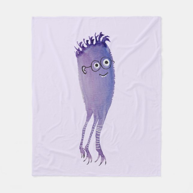 Nerdy Character Funny Cute Geek Purple Fleece Blanket (Front)