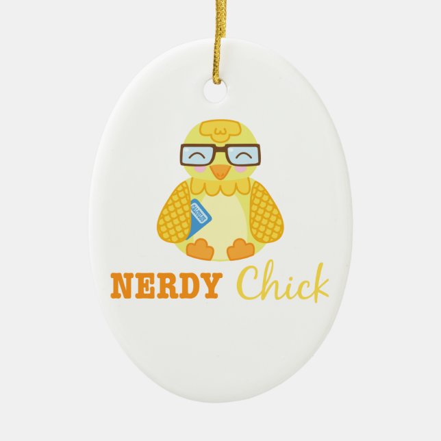 Nerdy Chick Ceramic Tree Decoration (Front)