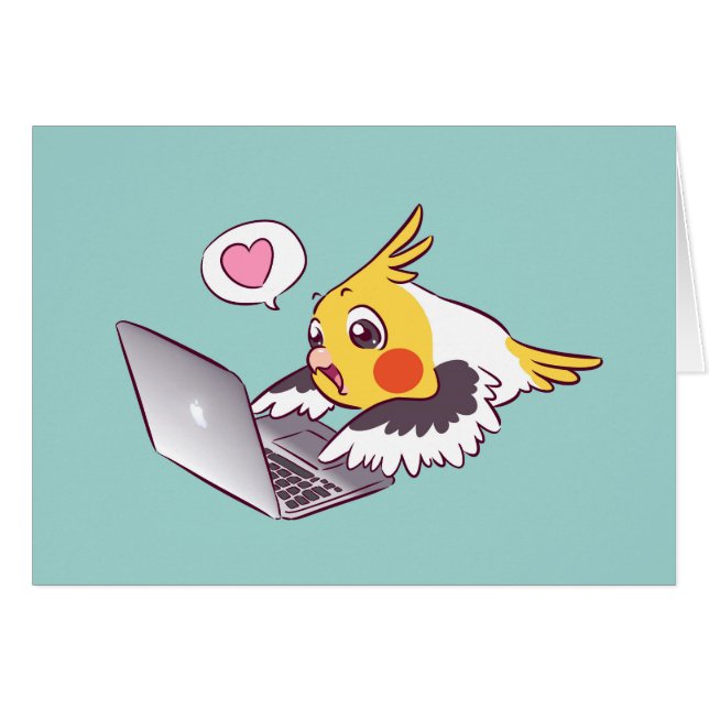 Nerdy cockatiel cute drawing Macbook bird parrot (Front Horizontal)