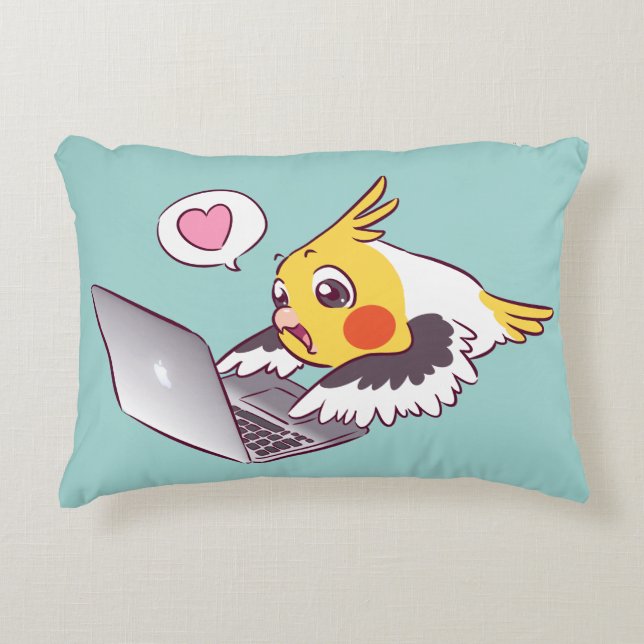 Nerdy cockatiel cute drawing Macbook bird parrot Decorative Cushion (Front)