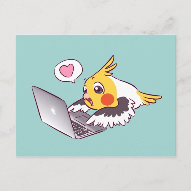 Nerdy cockatiel cute drawing Macbook bird parrot Postcard (Front)