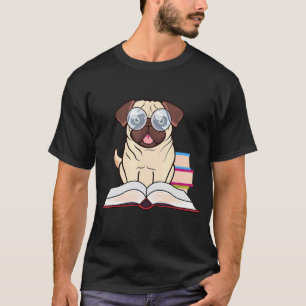 Nerdy Cute Pug Puppy Dog Bookworm Passionate Book T-Shirt