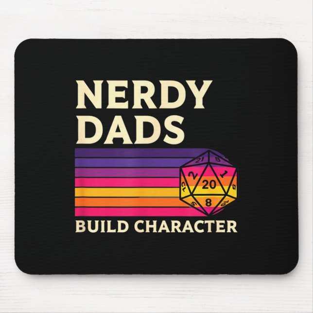 Nerdy Dads Build Character, Retro Tabletop Rpg Fat Mouse Pad (Front)