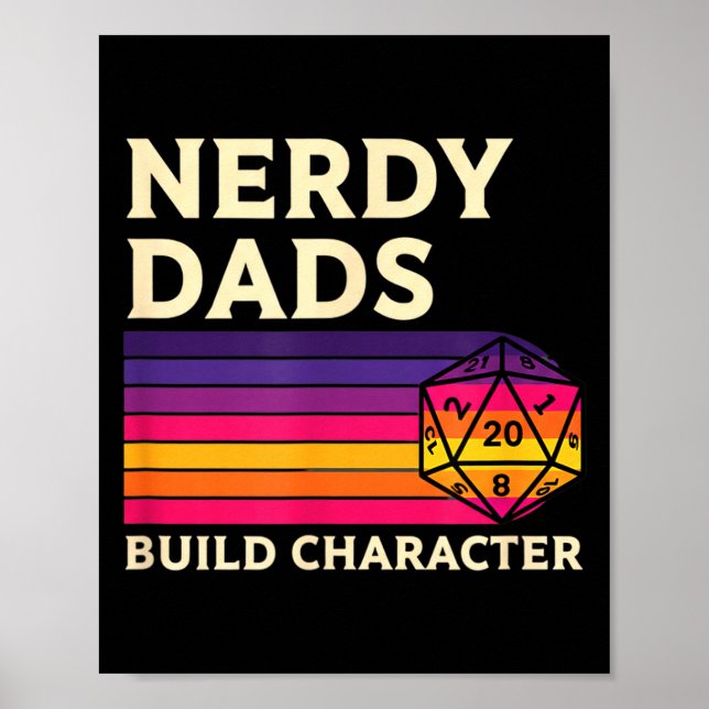Nerdy Dads Build Character, Retro Tabletop Rpg Fat Poster (Front)