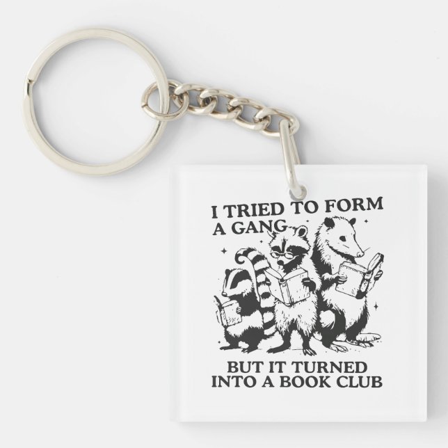 Nerdy Forest Animals Reading Club Illustration Key Ring (Front)
