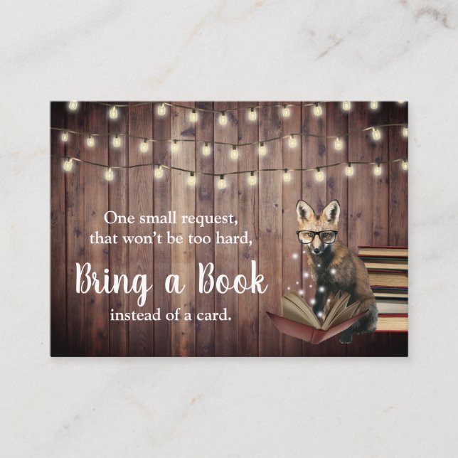 Nerdy Fox Bring a Book Rustic Baby Shower Insert (Front)