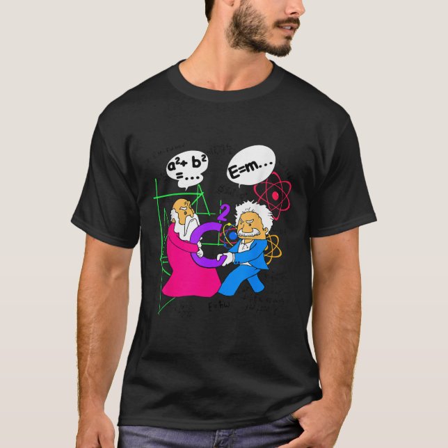 Nerdy Funny Pythagoras Fighting Over C Squared Mat T-Shirt (Front)