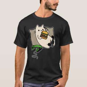 nerdy Gamer cat eating hamburger game loading T-Shirt