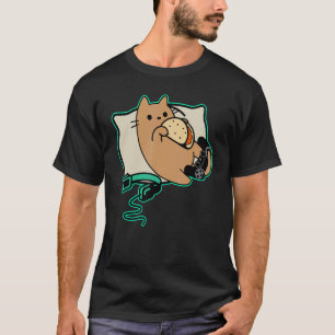 Nerdy Gamer Cat Eating Tacos Game Paused T-Shirt