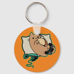 Nerdy Gamer Cat Taco Loading Game Pause Key Ring