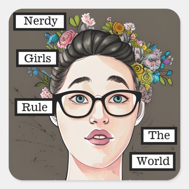 Nerdy Girls Rule the World Square Sticker (Front)