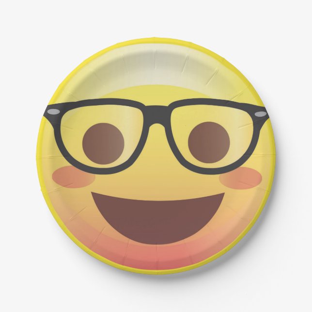 Nerdy Glasses Happy Emoji Paper Party Plate (Front)